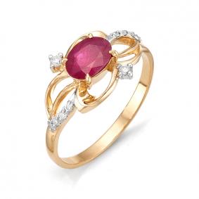 Золотое кольцо АЛЬКОР 11459-103 с бриллиантом и рубином 11459-103 фото