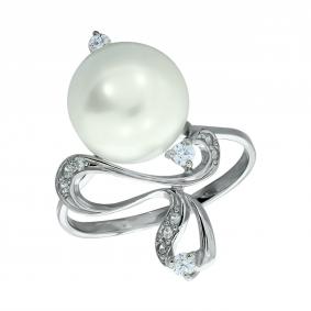 Серебряное кольцо Жемчужное подворье 11510279.0.b.190 с фианитом и жемчугом 11510279.0.b.190 фото