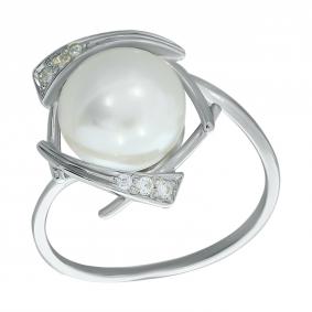 Серебряное кольцо Жемчужное подворье 11510291.0.b. с фианитом и жемчугом 11510291.0.b. фото