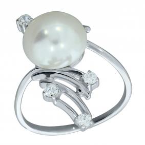 Серебряное кольцо Жемчужное подворье 11510294.0.b.170 с фианитом и жемчугом 11510294.0.b.170 фото