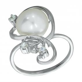 Серебряное кольцо Жемчужное подворье 11510298.0.b.180 с фианитом и жемчугом 11510298.0.b.180 фото