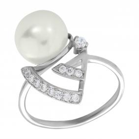 Серебряное кольцо Жемчужное подворье 11510299.0.b.185 с фианитом и жемчугом 11510299.0.b.185 фото