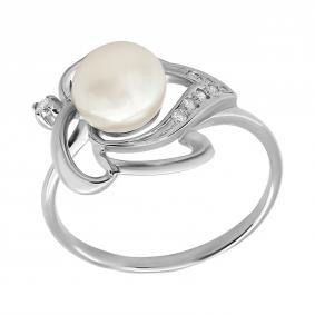 Серебряное кольцо Жемчужное подворье 11510360.0.b. с фианитом и жемчугом 11510360.0.b. фото
