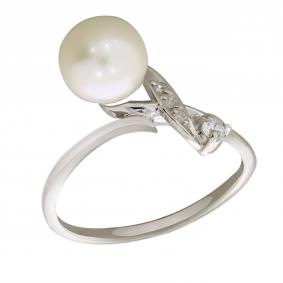 Серебряное кольцо Жемчужное подворье 11510397.0.b. с фианитом и жемчугом 11510397.0.b. фото