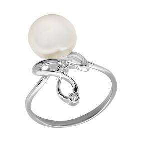 Серебряное кольцо Жемчужное подворье 11510444.0.b. с фианитом и жемчугом 11510444.0.b. фото