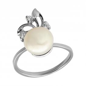 Серебряное кольцо Жемчужное подворье 11510453.0.b. с фианитом и жемчугом 11510453.0.b. фото