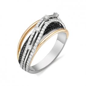 Золотое кольцо АЛЬКОР 11511-213 с бриллиантом и чёрным бриллиантом 11511-213 фото