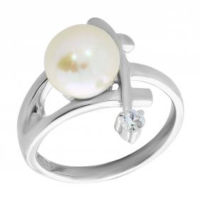 Серебряное кольцо Жемчужное подворье 1151413b с фианитом и жемчугом 1151413b фото