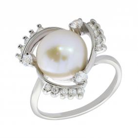 Серебряное кольцо Жемчужное подворье 1151628b с фианитом и жемчугом 1151628b фото