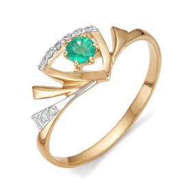 Золотое кольцо АЛЬКОР 11531-101 с бриллиантом и изумрудом 11531-101 фото