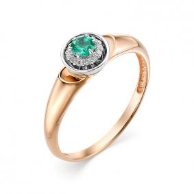 Золотое кольцо АЛЬКОР 11535-101 с бриллиантом и изумрудом 11535-101 фото