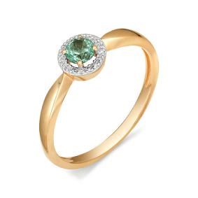Золотое кольцо АЛЬКОР 11734-101 с бриллиантом и изумрудом 11734-101 фото