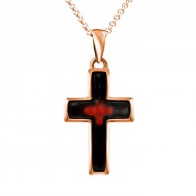 Золотая подвеска Крест Дарвин с янтарём 118040015bb-к 118040015bb-к фото