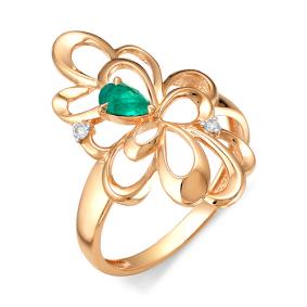 Золотое кольцо АЛЬКОР 11848-101 с бриллиантом и изумрудом 11848-101 фото