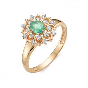 Золотое кольцо АЛЬКОР 11888-101 с бриллиантом и изумрудом 11888-101 фото