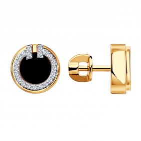 Золотые серьги TALANT 12-02-11108о с фианитом и ониксом 12-02-11108о фото