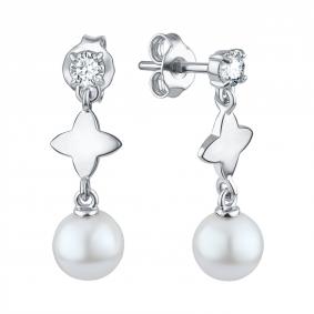 Серебряные серьги TALANT 12-72-0011-15224 с фианитом и жемчугом 12-72-0011-15224 фото