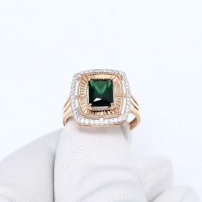 Золотое кольцо ЮК Granat с ситаллом цвета Турмалин и фианитом 12.10.11.0795.00-6494 12.10.11.0795.00-6494 фото