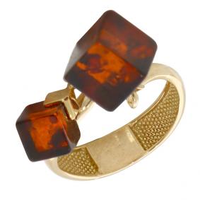 Кольцо из золочёного серебра Дарвин 120042009ab-к с янтарём 120042009ab-к фото