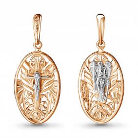 Золотая подвеска-иконка Распятие Христово и Ангел Хранитель AQUAMARINE 12007 12007 фото