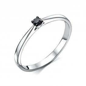 Кольцо из белого золота АЛЬКОР 12066-213 с чёрным бриллиантом 12066-213 фото