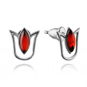 Серебряные серьги Дарвин 122041106aa-к с янтарём 122041106aa-к фото