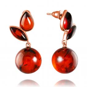Серьги из золочёного серебра Дарвин 122042081nn-к с янтарём 122042081nn-к фото