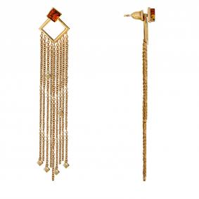 Серьги-трансформеры из золочёного серебра Дарвин с янтарём 122042084bc-к 122042084bc-к фото