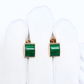 Серьги из золочёного серебра Дарвин 122282056ba-з с малахитом 122282056ba-з фото