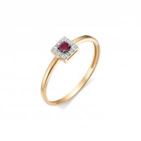 Золотое кольцо АЛЬКОР 12284-103 с бриллиантом и рубином 12284-103 фото