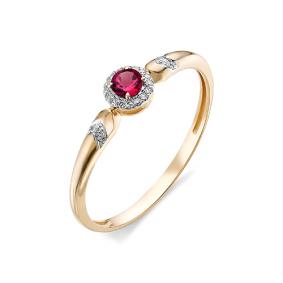 Золотое кольцо АЛЬКОР 12329-103 с бриллиантом и рубином 12329-103 фото