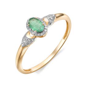 Золотое кольцо АЛЬКОР 12333-101 с бриллиантом и изумрудом 12333-101 фото