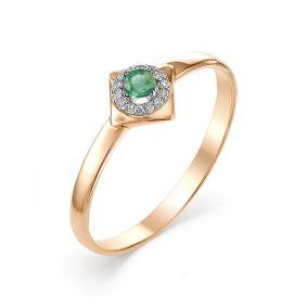 Золотое кольцо АЛЬКОР 12517-101 с бриллиантом и изумрудом 12517-101 фото
