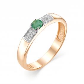 Золотое кольцо АЛЬКОР 12546-101 с бриллиантом и изумрудом 12546-101 фото
