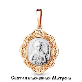 Золотая подвеска Иконка Святая блаженная Матрона AQUAMARINE 12571 12571 фото