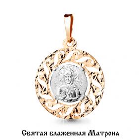Золотая подвеска Иконка Святая блаженная Матрона AQUAMARINE 12613 12613 фото