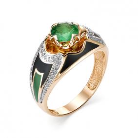 Золотое кольцо АЛЬКОР 12722-101 с бриллиантом и изумрудом 12722-101 фото