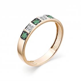Золотое кольцо АЛЬКОР 12842-101 с бриллиантом и изумрудом 12842-101 фото