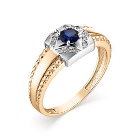 Золотое кольцо АЛЬКОР 12854-130 с бриллиантом и гидротермальным сапфиром 12854-130 фото