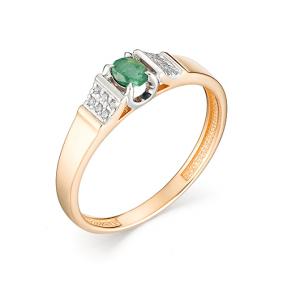 Золотое кольцо АЛЬКОР 12898-101 с бриллиантом и изумрудом 12898-101 фото