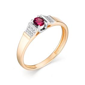 Золотое кольцо АЛЬКОР 12898-103 с бриллиантом и рубином 12898-103 фото