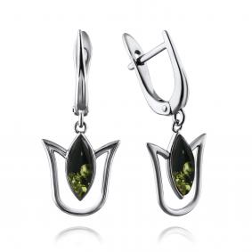 Серебряные серьги Дарвин 129011106ab-з с янтарём 129011106ab-з фото