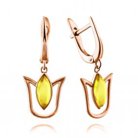 Серьги из золочёного серебра Дарвин 129022106ab-л с янтарём 129022106ab-л фото