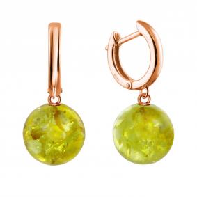 Серьги из золочёного серебра Дарвин 129022583br-л с янтарём 129022583br-л фото