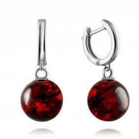 Серебряные серьги Дарвин 129041583br-ск с янтарём 129041583br-ск фото