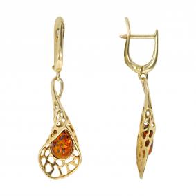 Серьги из золочёного серебра Дарвин 129042129ab-ск с янтарём 129042129ab-ск фото