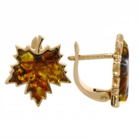 Серьги из золочёного серебра Дарвин 129042147ca-ск с янтарём 129042147ca-ск фото