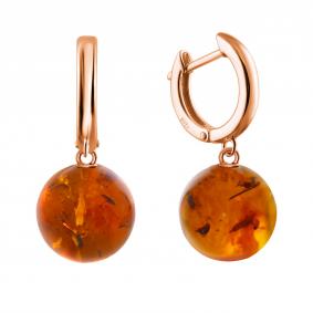 Серьги из золочёного серебра Дарвин 129042583br-ск с янтарём 129042583br-ск фото