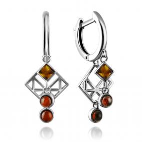 Серебряные серьги Дарвин 129046102ac-к с янтарём 129046102ac-к фото