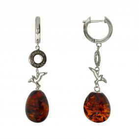 Серебряные серьги Дарвин 129047547ac-к с янтарём 129047547ac-к фото